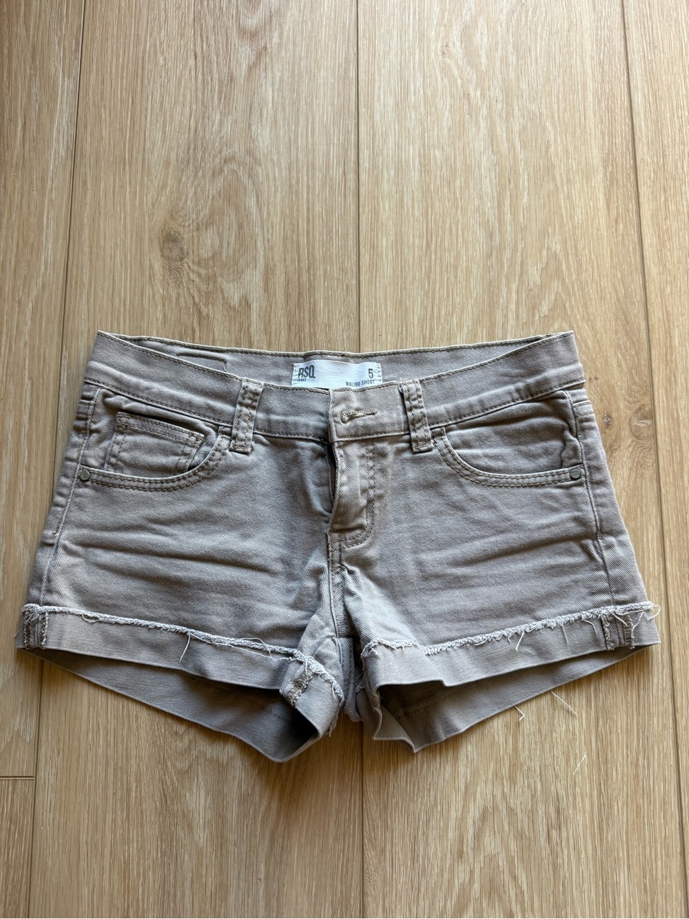 RSQ Women's Frayed Hem Jean Shorts Taupe Beige